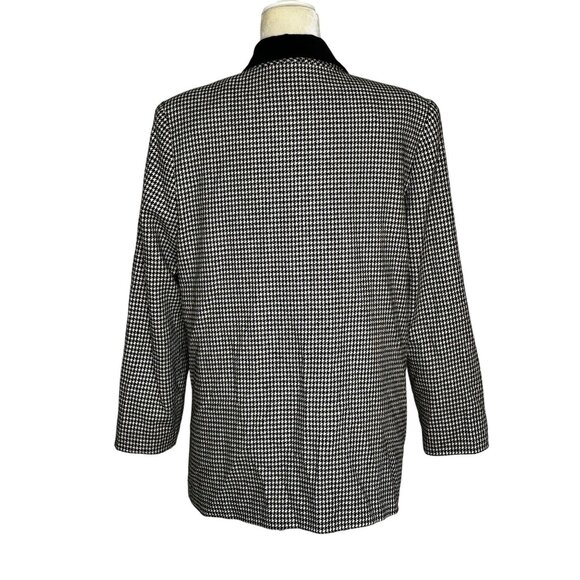 Wool Blend Houndstooth Blazer Black Velvet Collar Oversized Boxy Fit Sz 12 - Picture 5 of 12